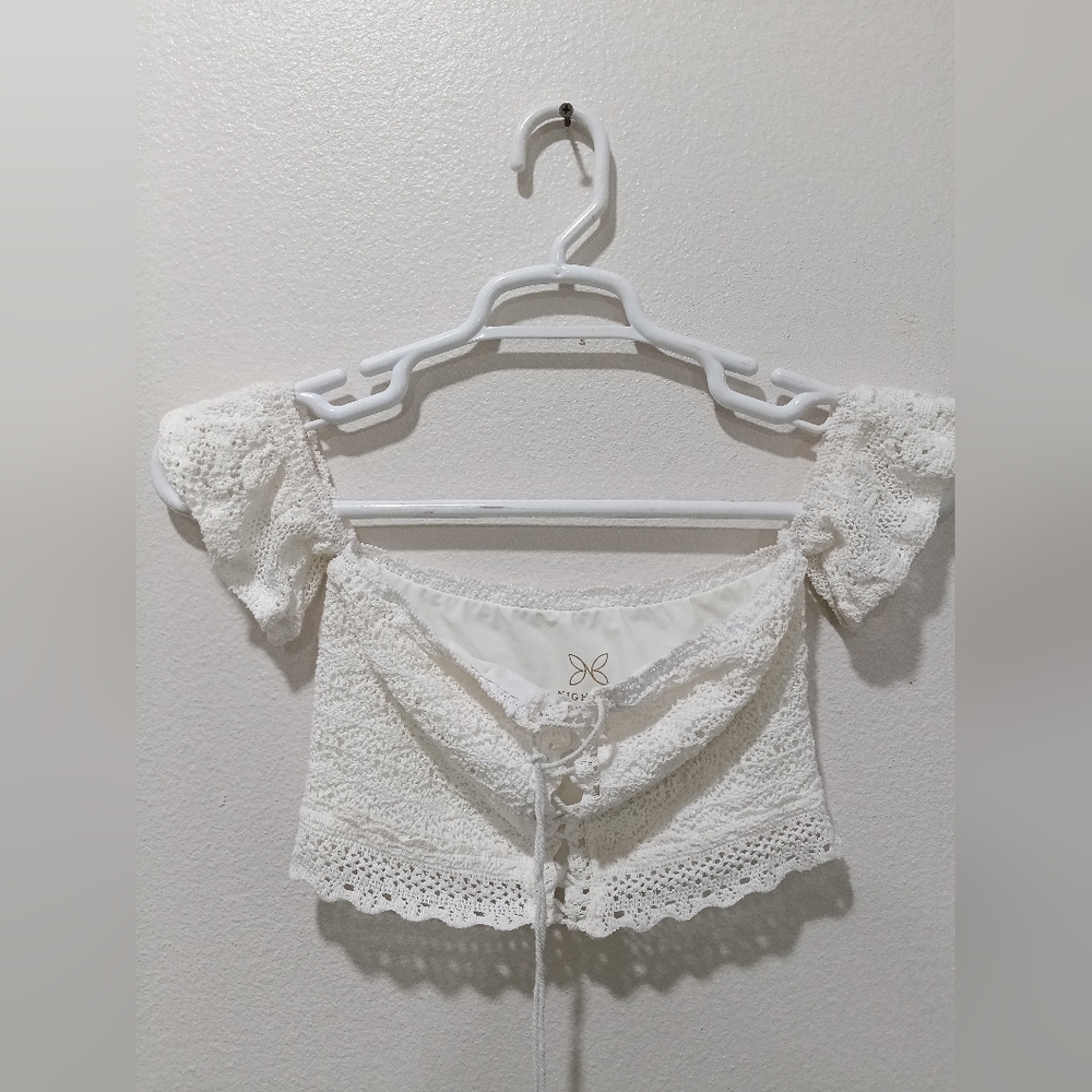 Free People Nightcap Swimwear Women's Swim Small White Lace Crochet Top(Damaged)